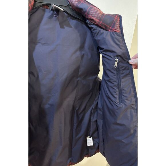 Patagonia Puffer Vest Women's Sz M Goosedown Hooded Red Navy‎ Plaid *Read* - Picture 13 of 14